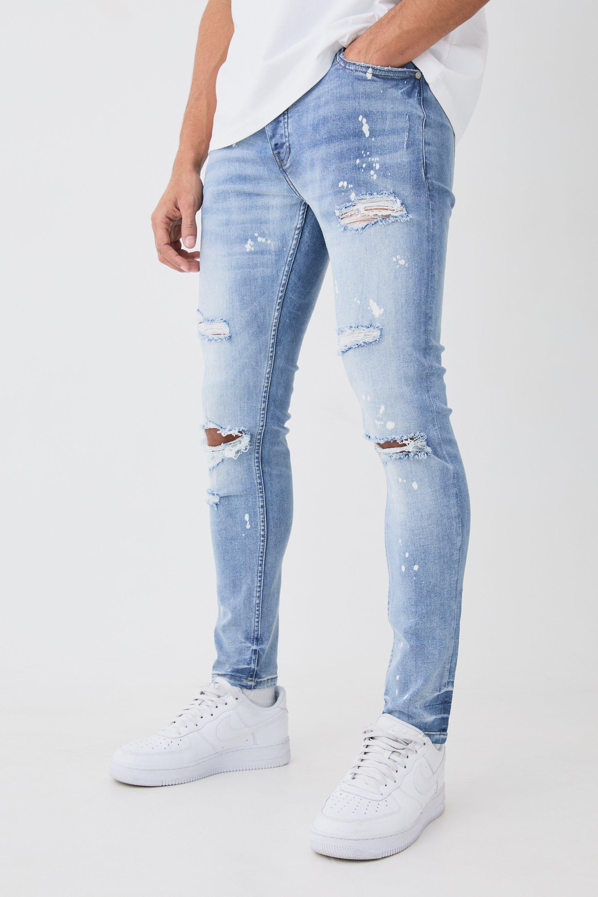 Vintage Blue Lightning Print Ripped Cotton Pants – GTHIC