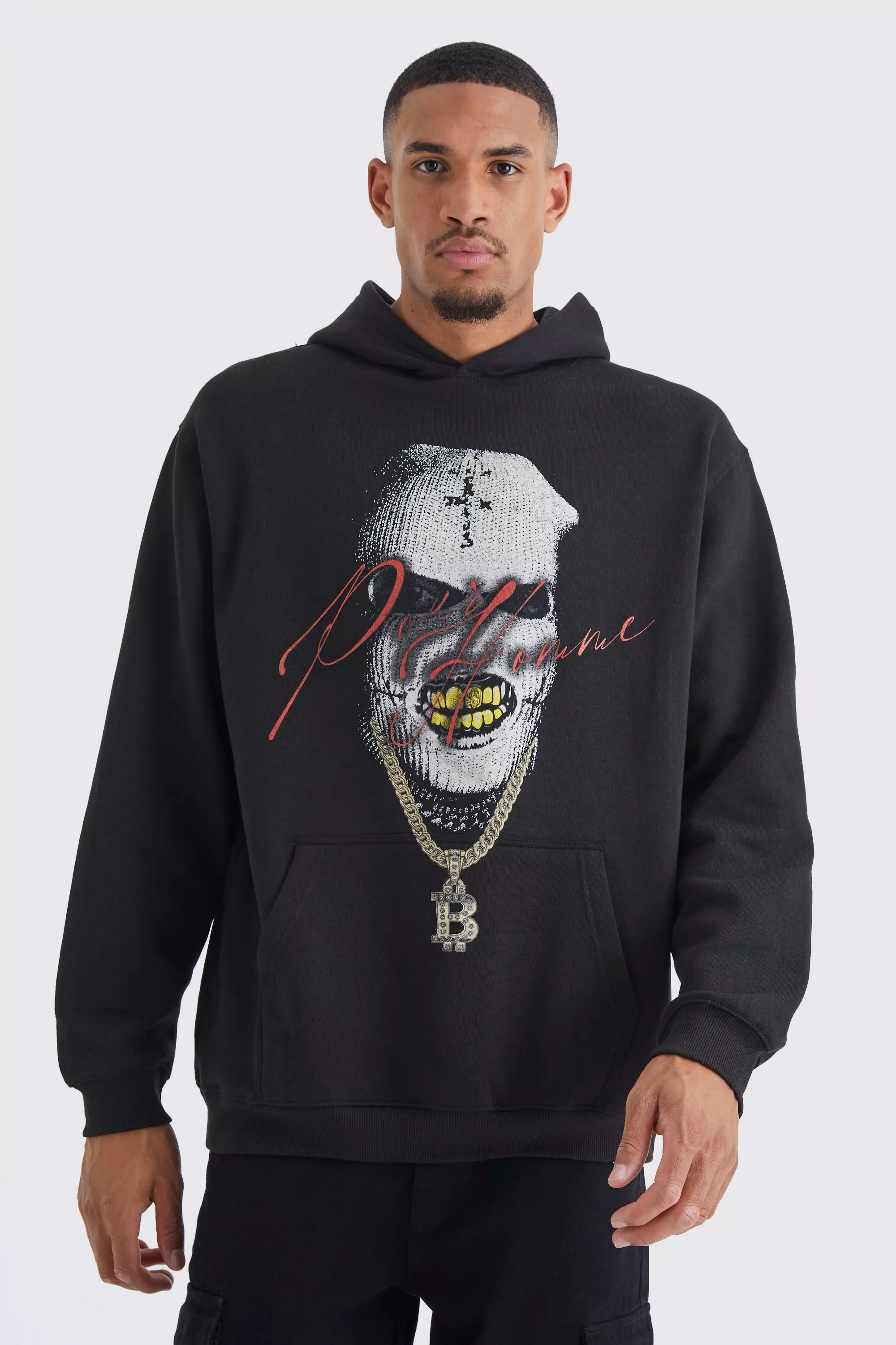 Tall Oversized Mask Graphic Hoodie Black
