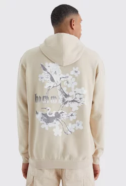 Tall Oversized Homme Blossom Graphic Hoodie Sand