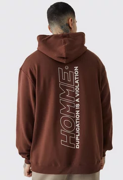 Tall Oversized Homme Back Print Graphic Hoodie Chocolate