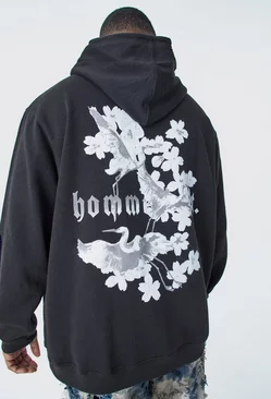 Plus Plus Only Oversized Homme Blossom Graphic Zip Thru Hood Black