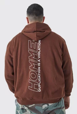 Plus Oversized Homme Back Print Graphic Hoodie Chocolate