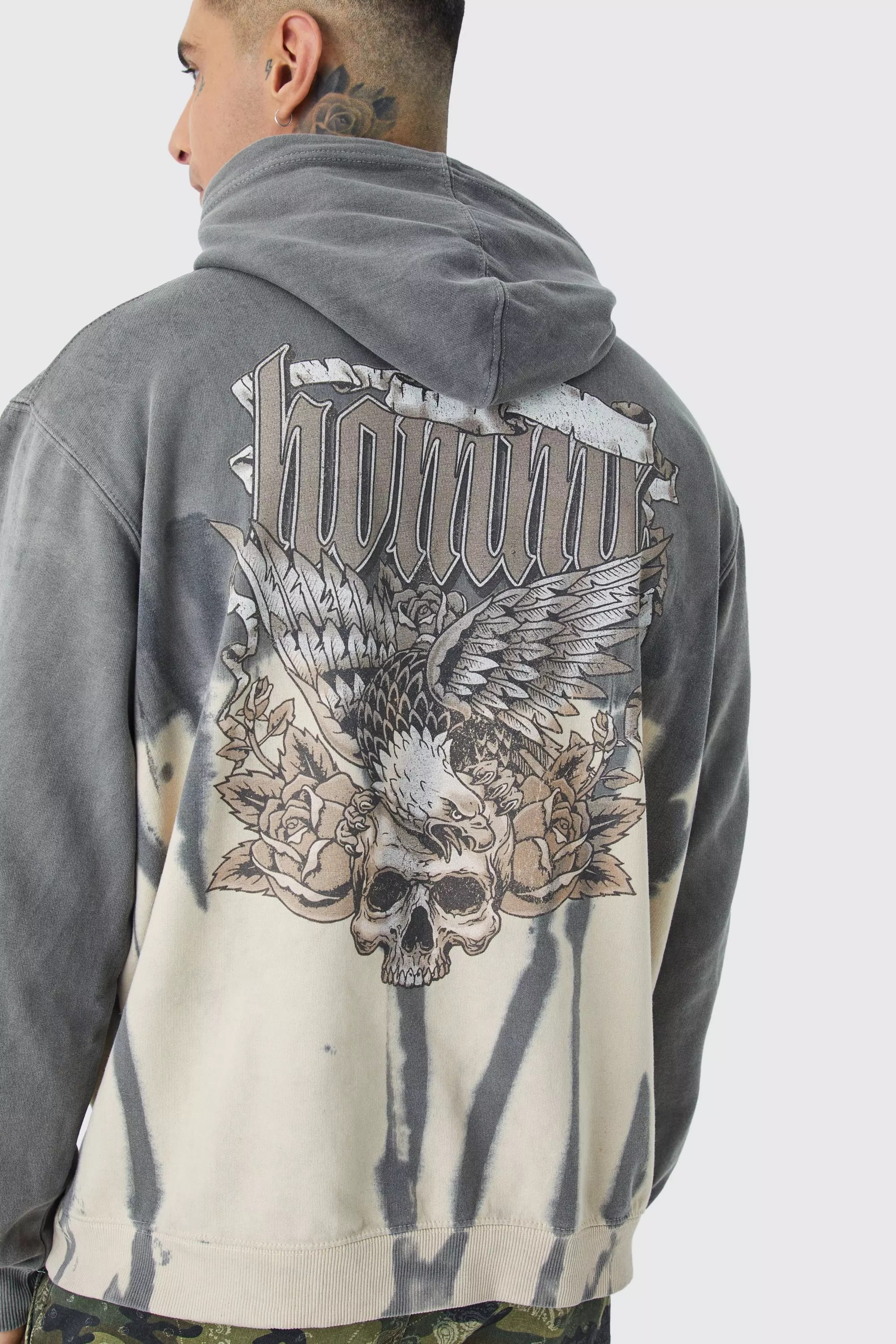 Tall Oversized Bleached Overdye Graphic Hoodie Sand