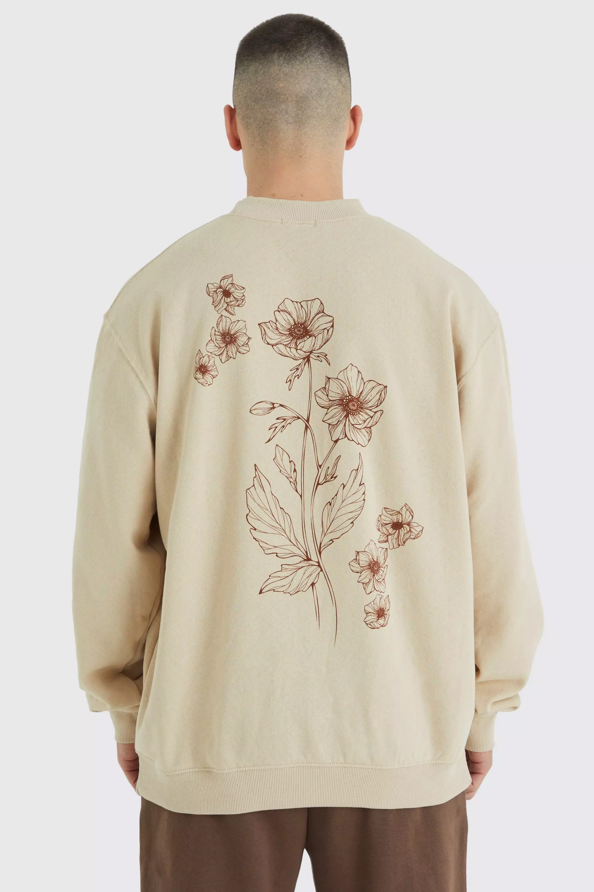 Sand Beige Tall Flower Stencil Graphic Sweatshirt