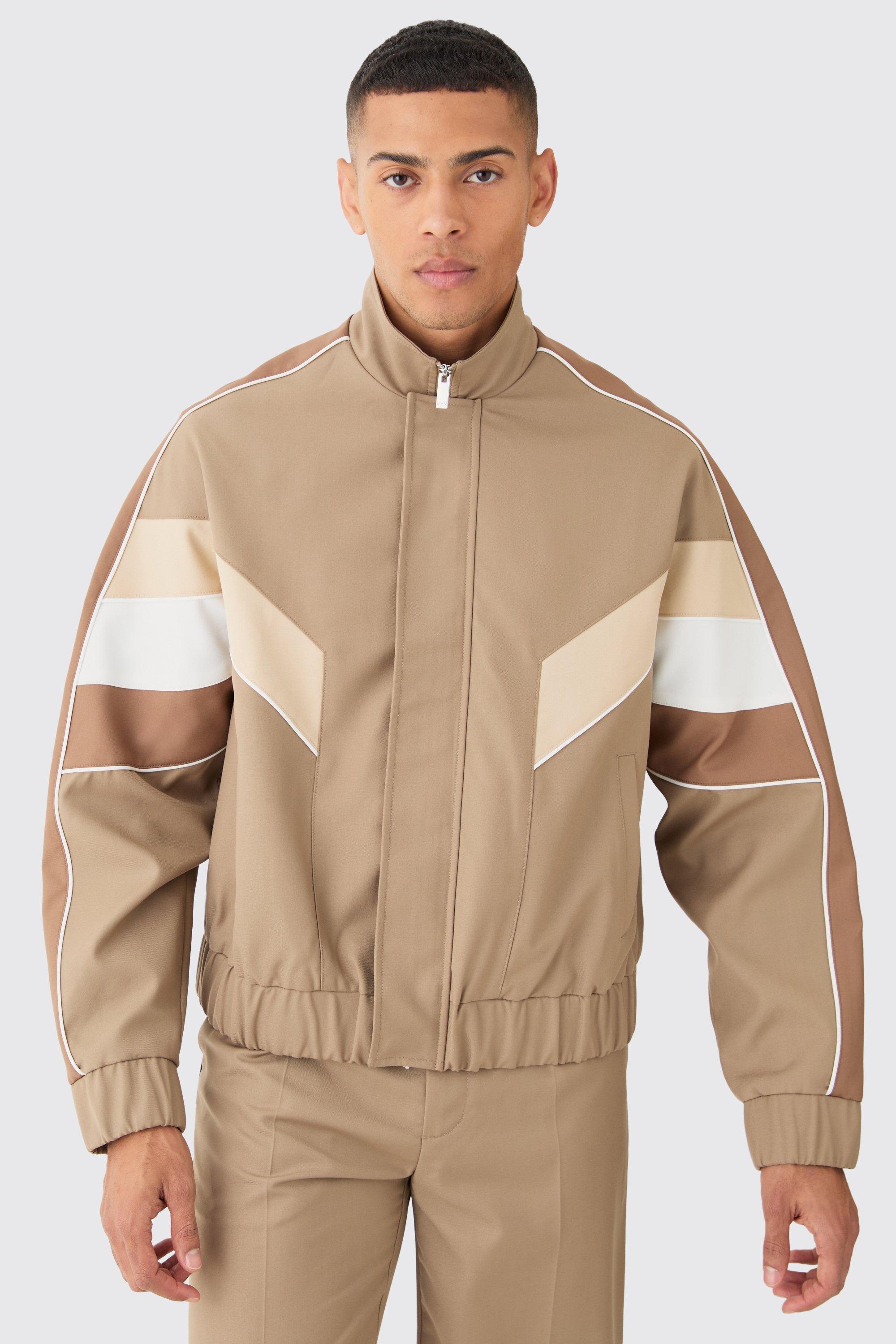 Colorblock Trainingsjacke, Taupe