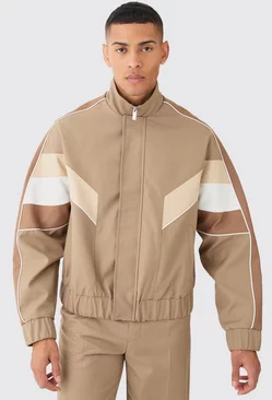 Colour Block Panel Tailored Track Jacket Taupe