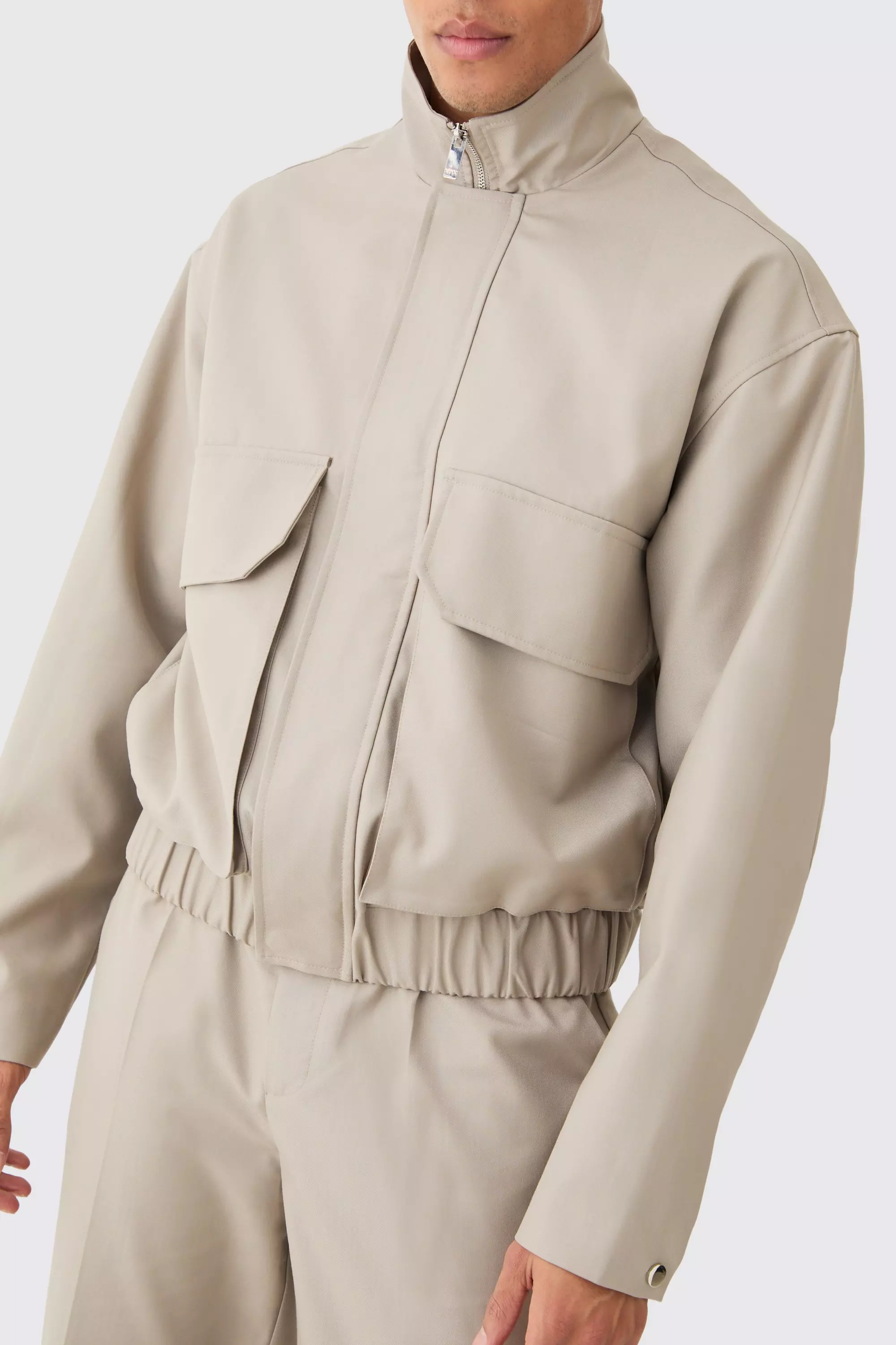 Funnel Neck Relaxed Fit Utility Smart Jacket boohooMAN