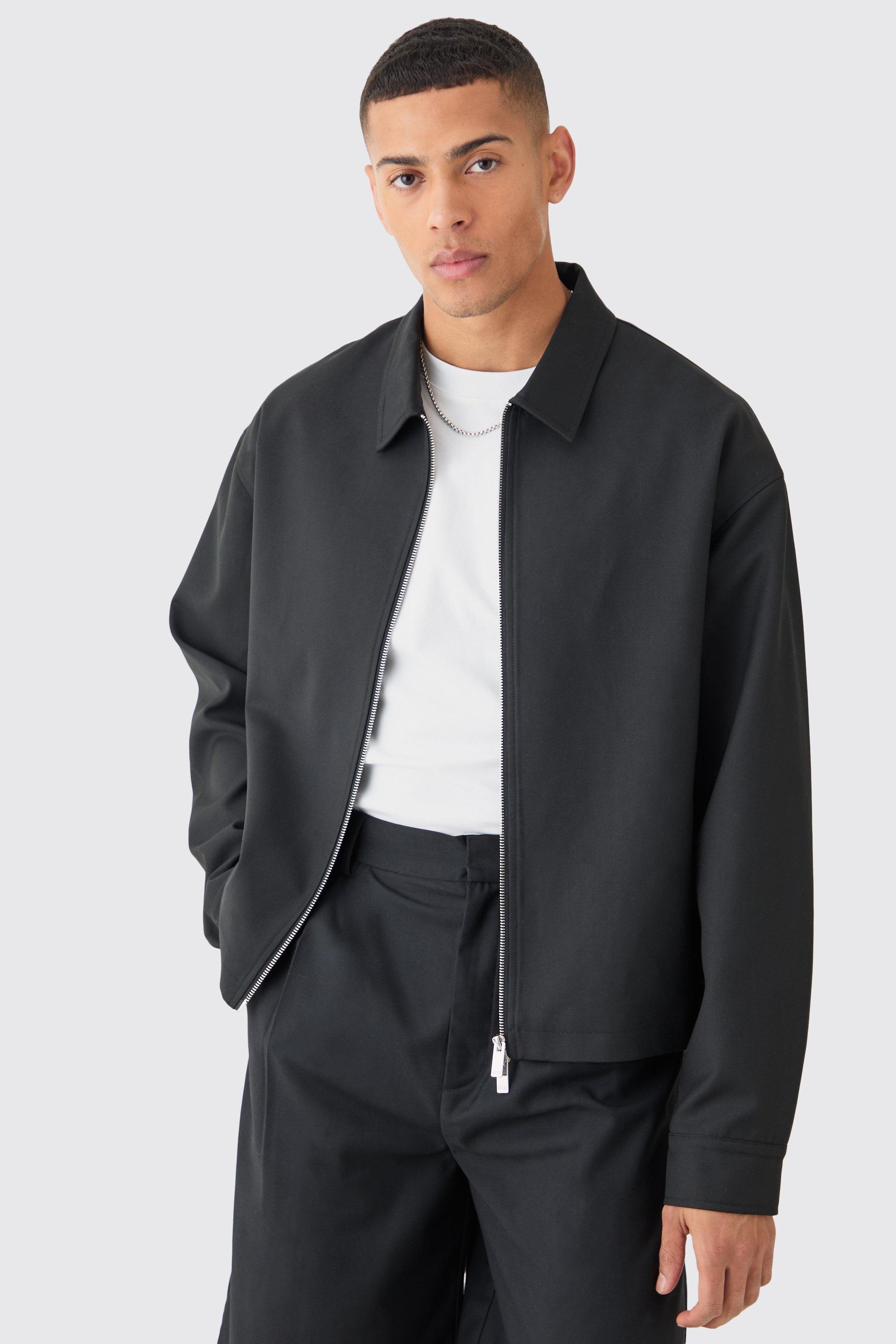 Black Getailleerde Boxy Harrington Jas Met Rits