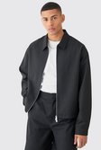 Black Tailored Zip Up Boxy Fit Harrington Jacket