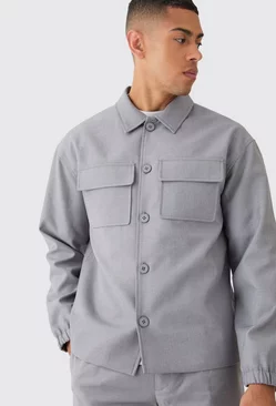 Cargo Pocket Tailored Shirt Grey