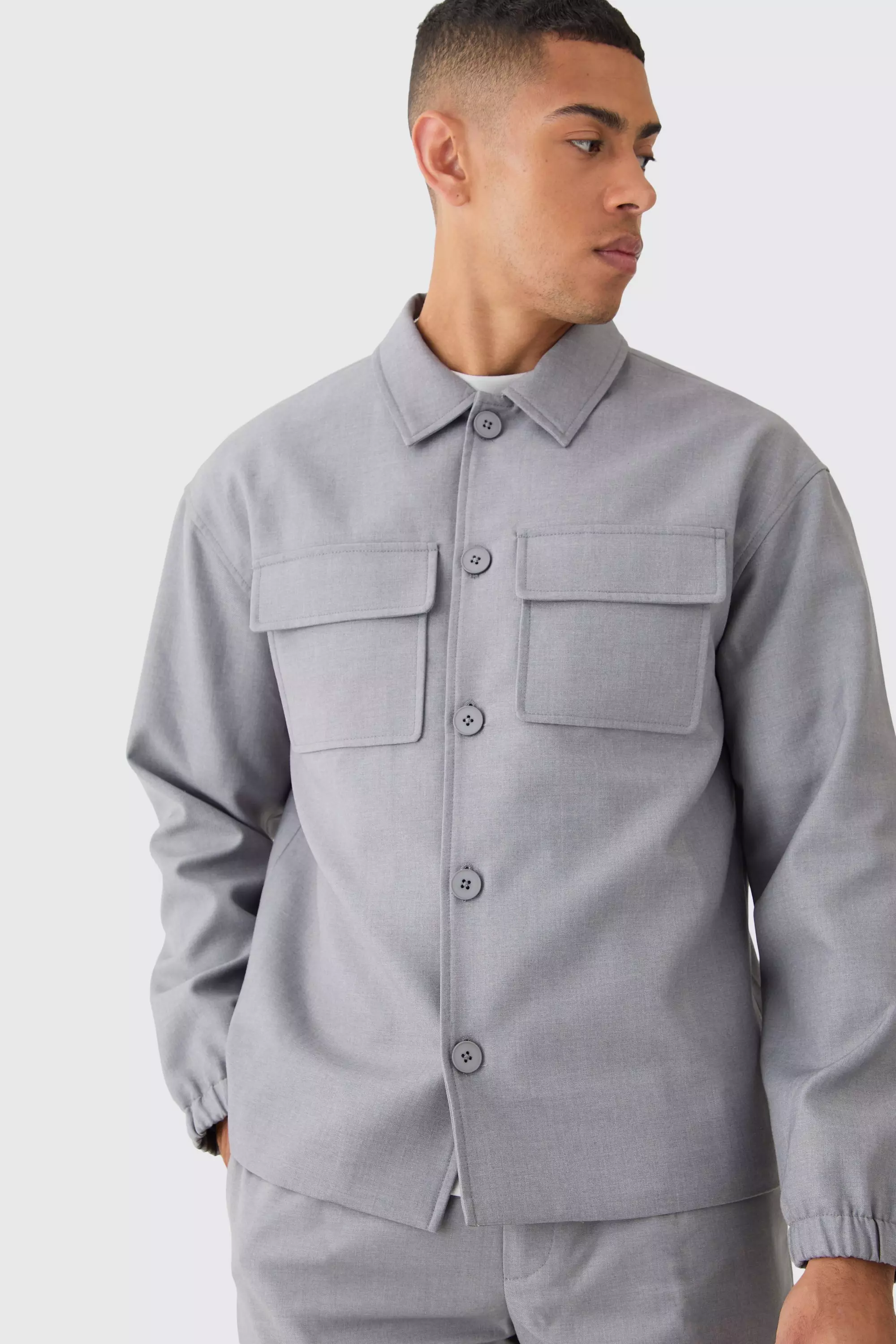 Grey Cargo Pocket Tailored Shirt