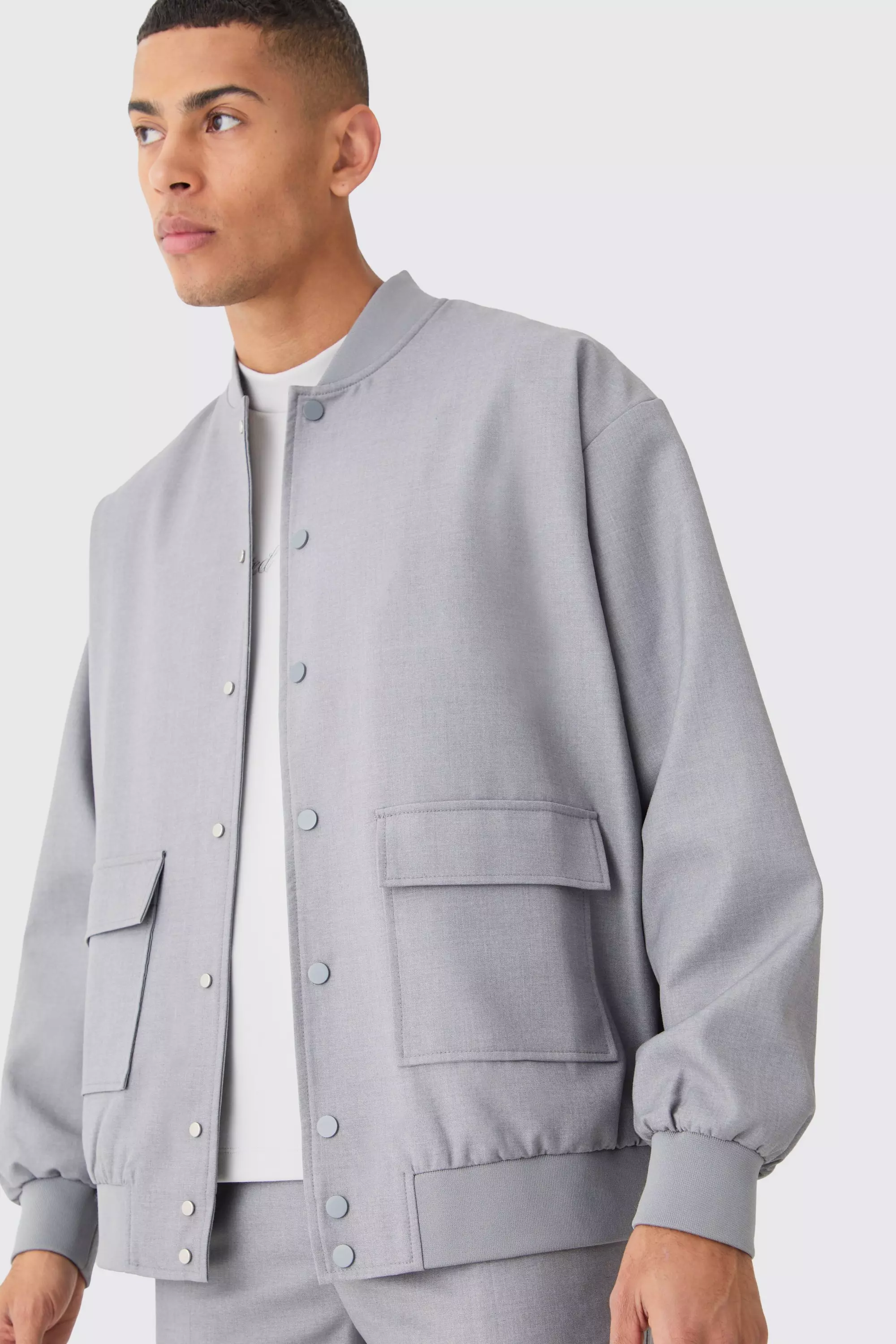 Tailored Oversized Bomber Jacket Grey