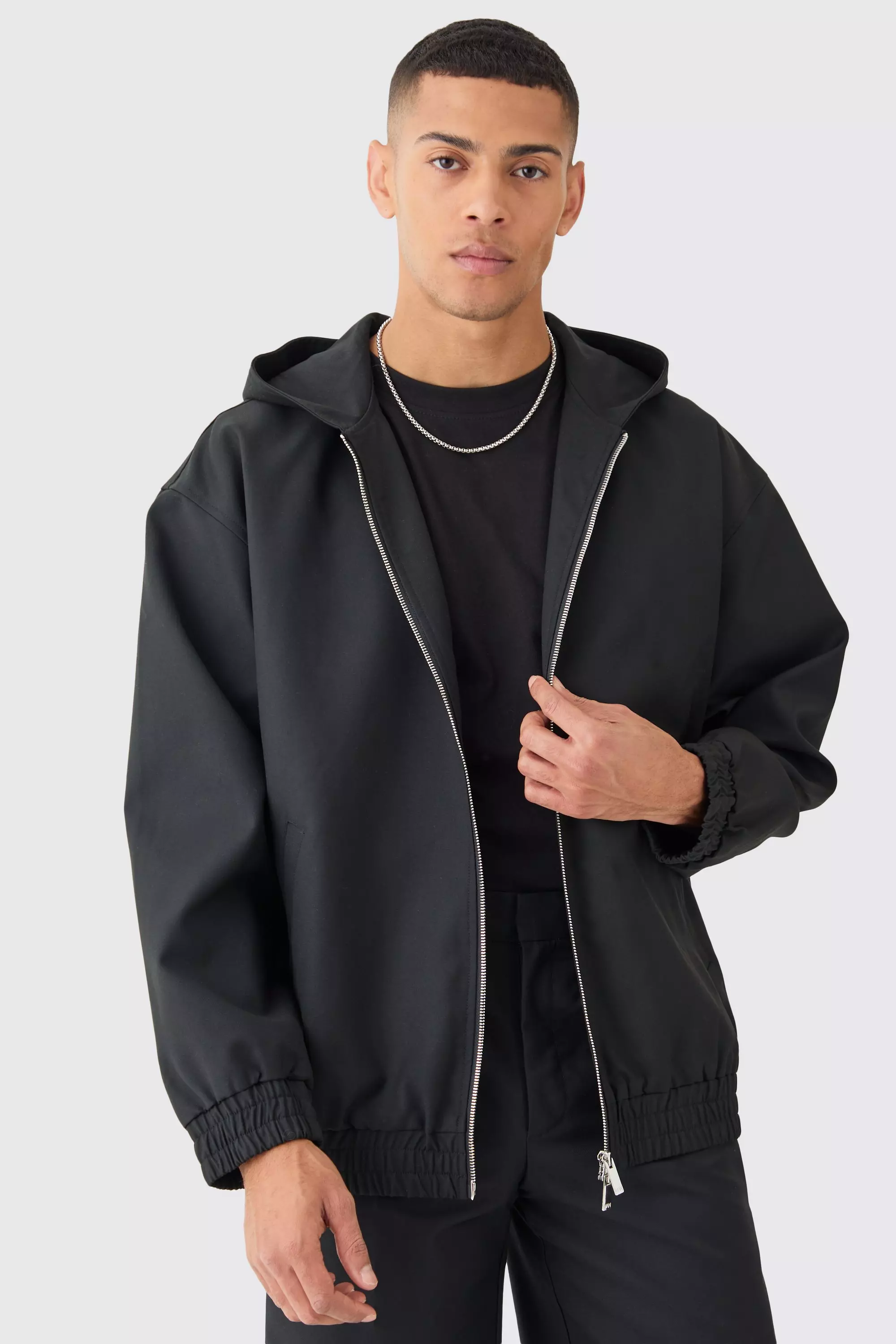Black Oversized Hooded Smart Bomber Jacket alternative image