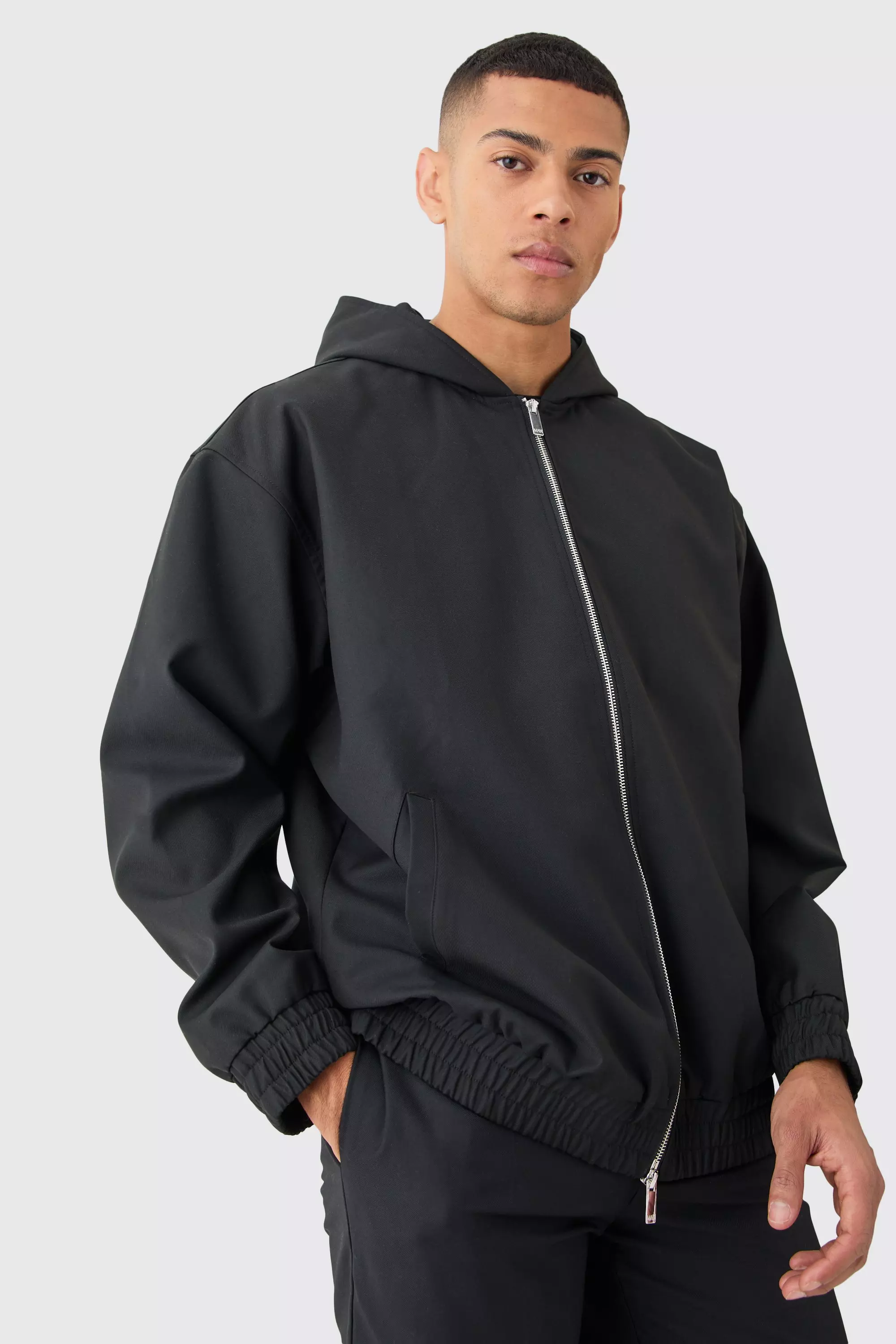 Black Oversized Hooded Smart Bomber Jacket alternative image