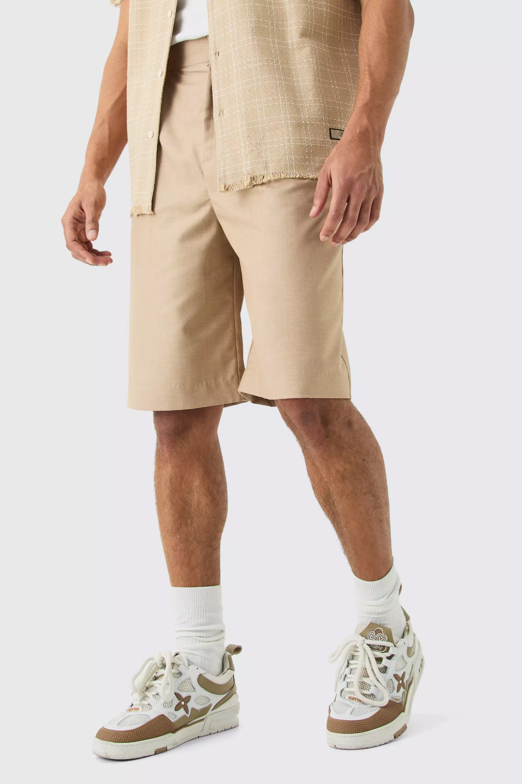 Tailored Pleated Front Jorts Oatmeal