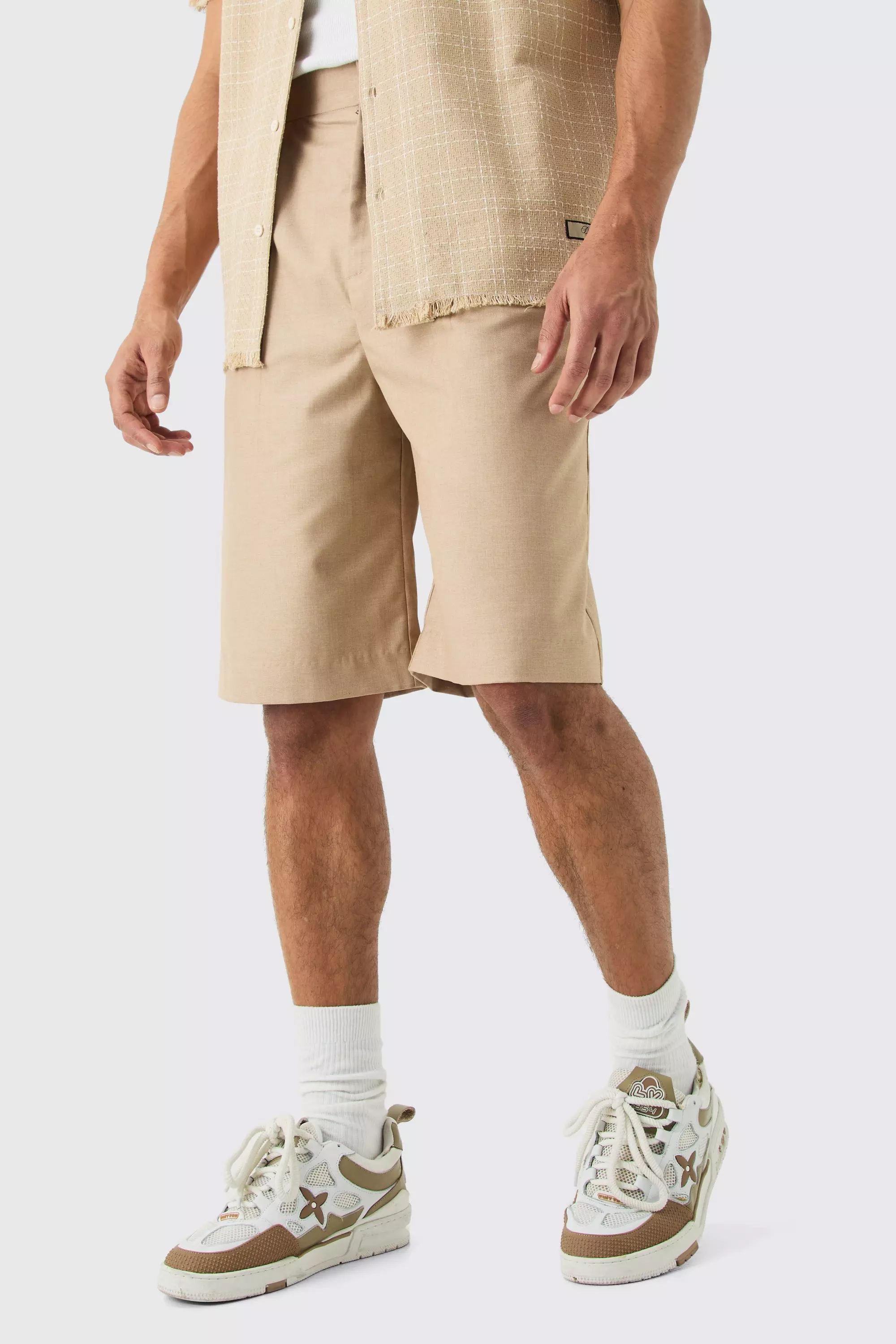 Tailored Pleat Front Jorts Oatmeal