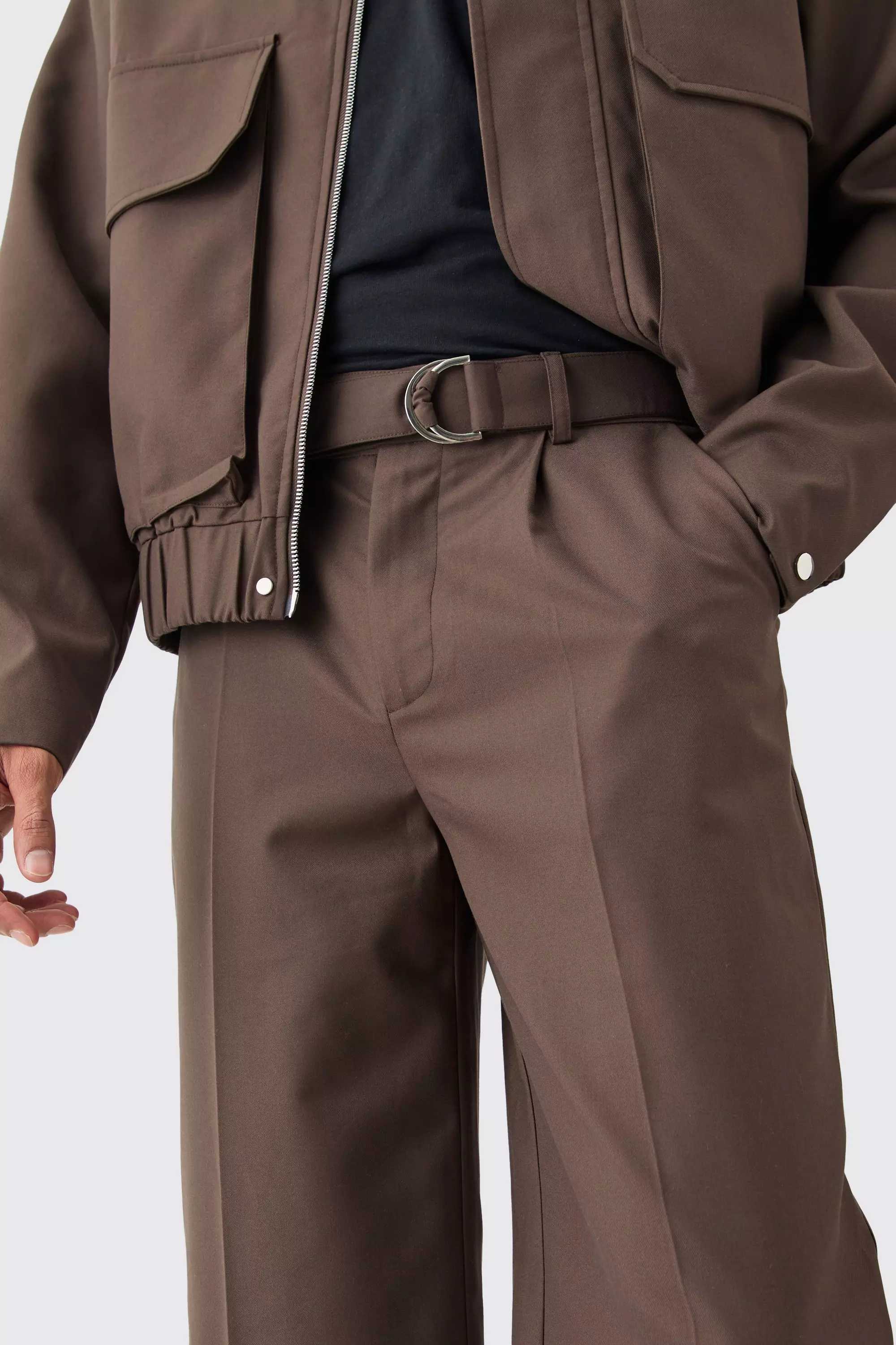 Chocolate Belted Tailored Wide Leg Trousers alternative image