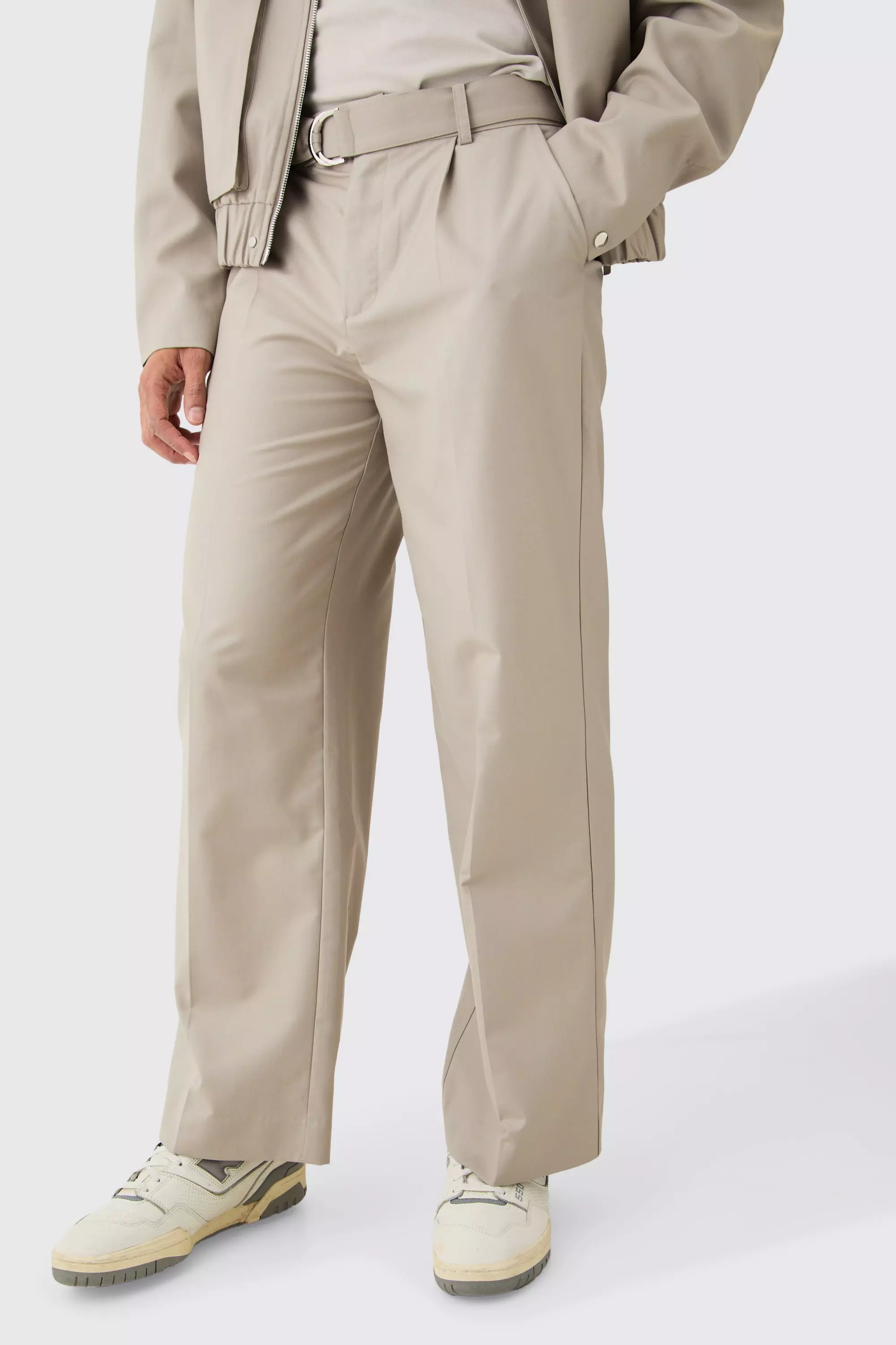 Belted Tailored Wide Leg Trousers Stone