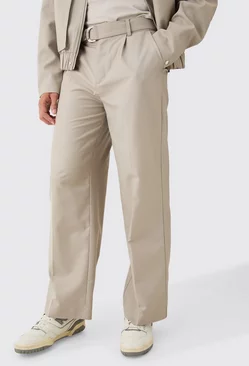 Belted Tailored Wide Leg Trousers Stone