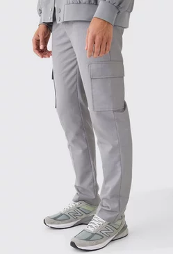 Grey Tailored Cargo Pocket Straight Leg Trousers