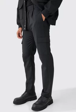 Tailored Cargo Pocket Straight Leg Trousers Black