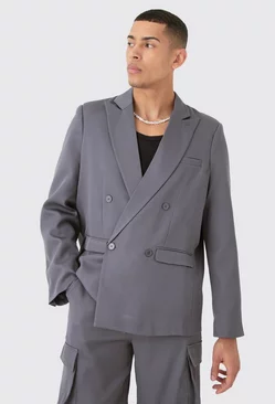Mix & Match Oversized Double Breasted Blazer Charcoal