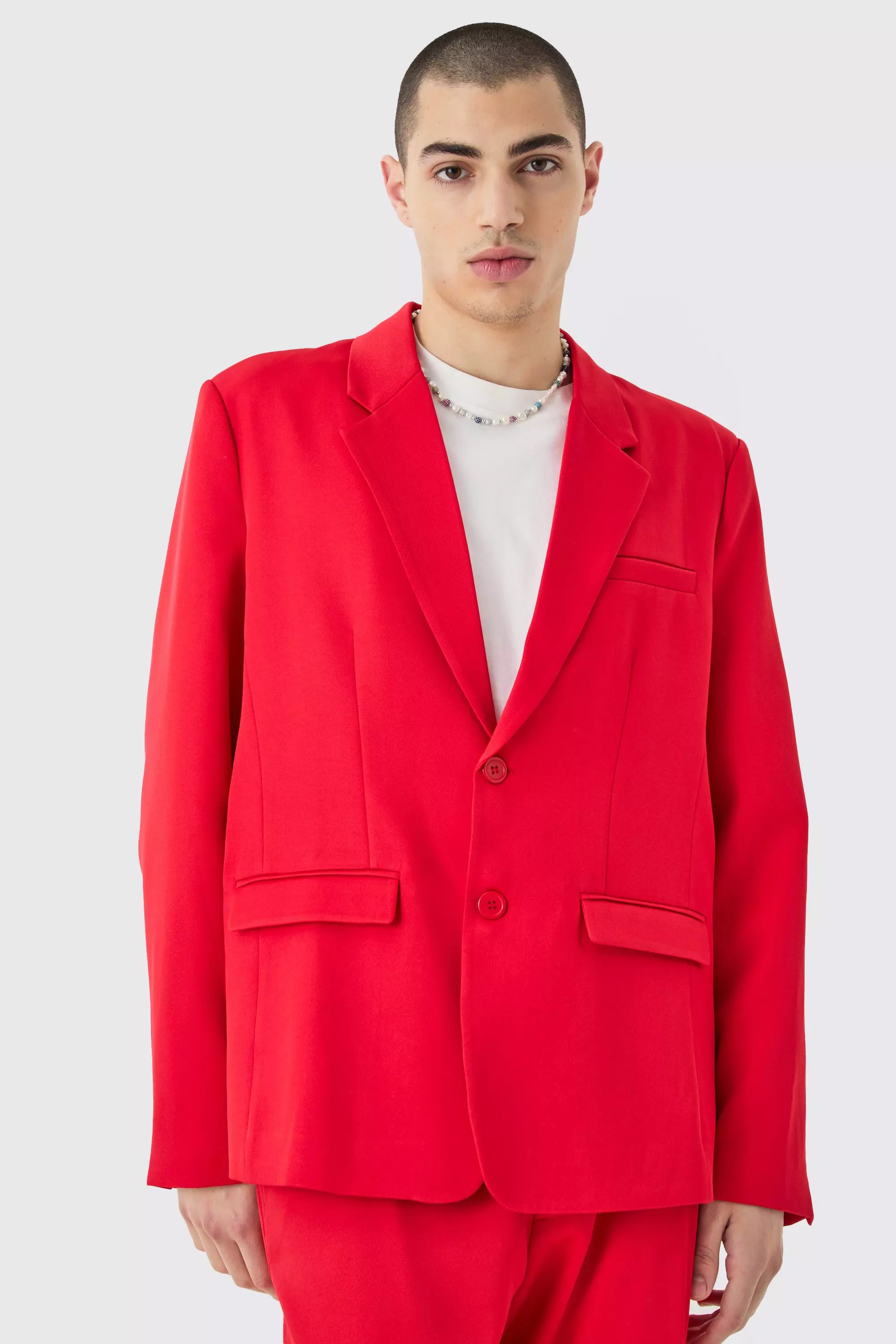 Mix & Match Oversized Single Breasted Blazer Red