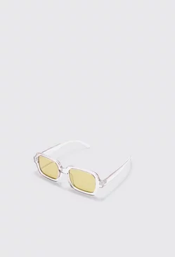 Rectangular Clear Plastic Sunglasses Grey