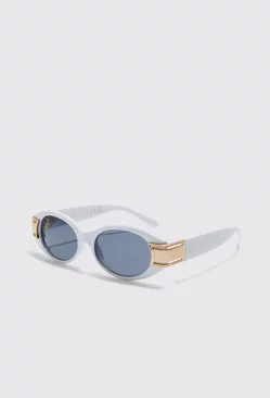 Oval Temple Detail Sunglasses White
