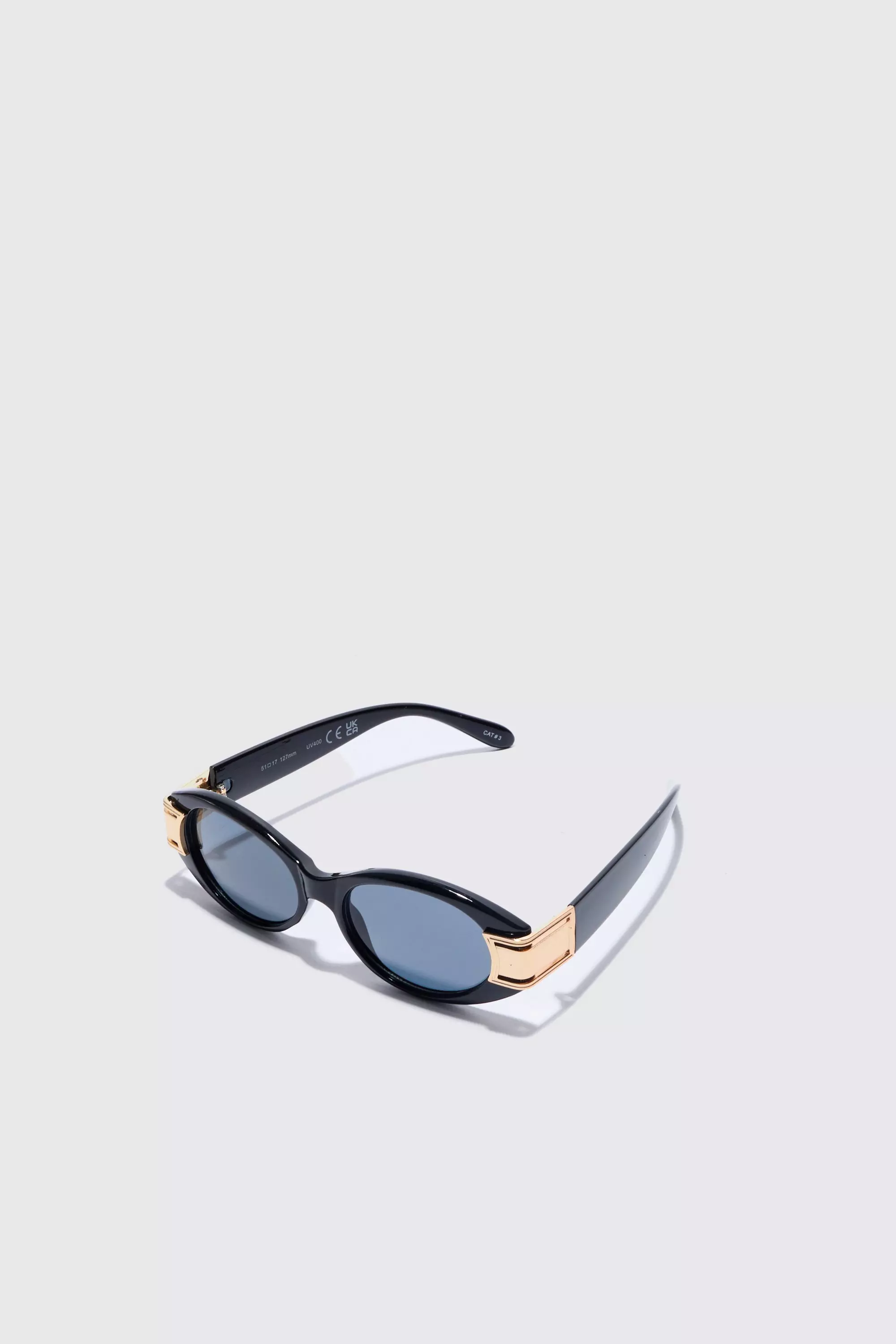 Oval Temple Detail Sunglasses Black