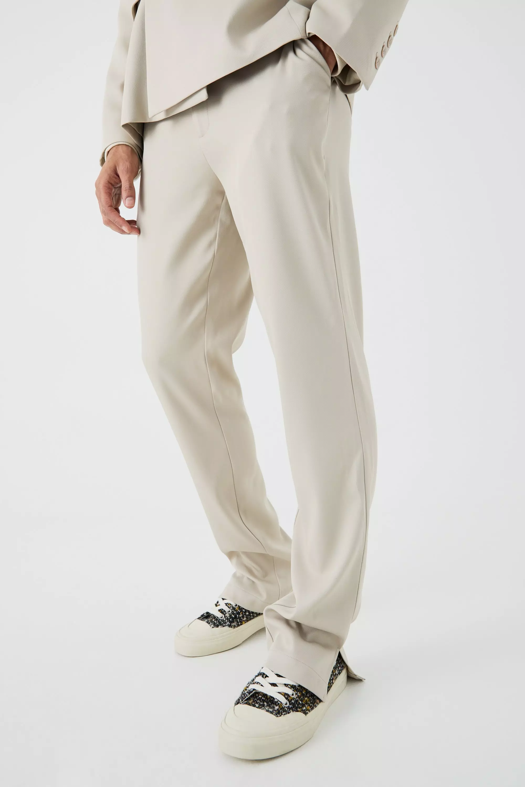 Stone Beige Mix & Match Tailored Split Hem Trousers
