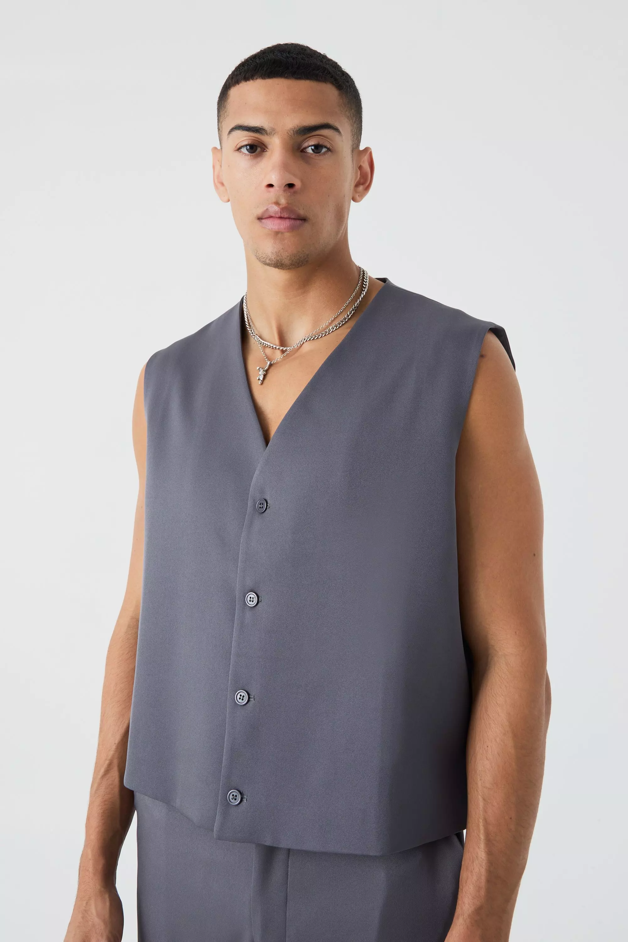 Mix & Match Boxy Tailored Vest Charcoal