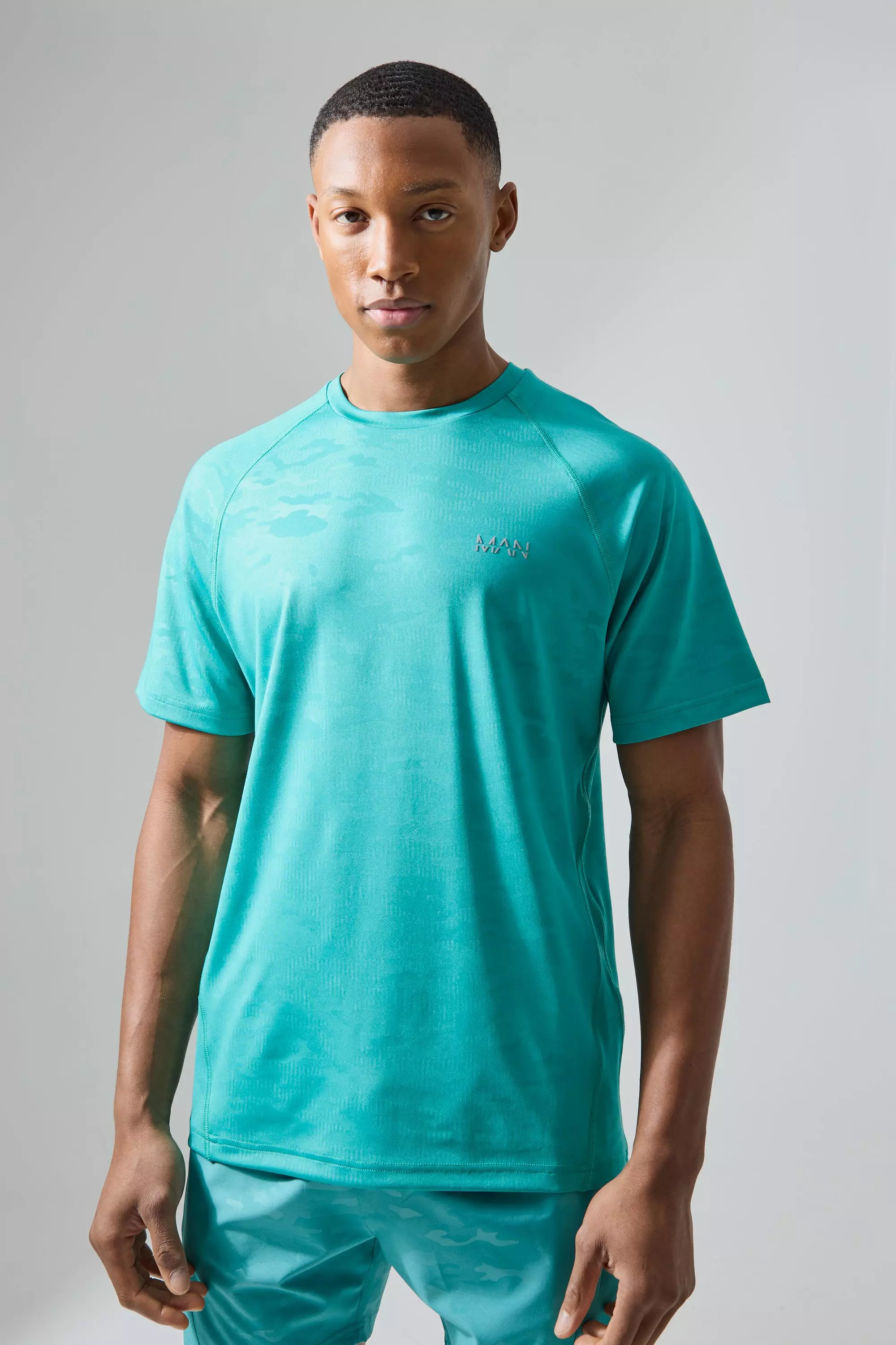 Teal Green Man Active Camo Raglan T-shirt