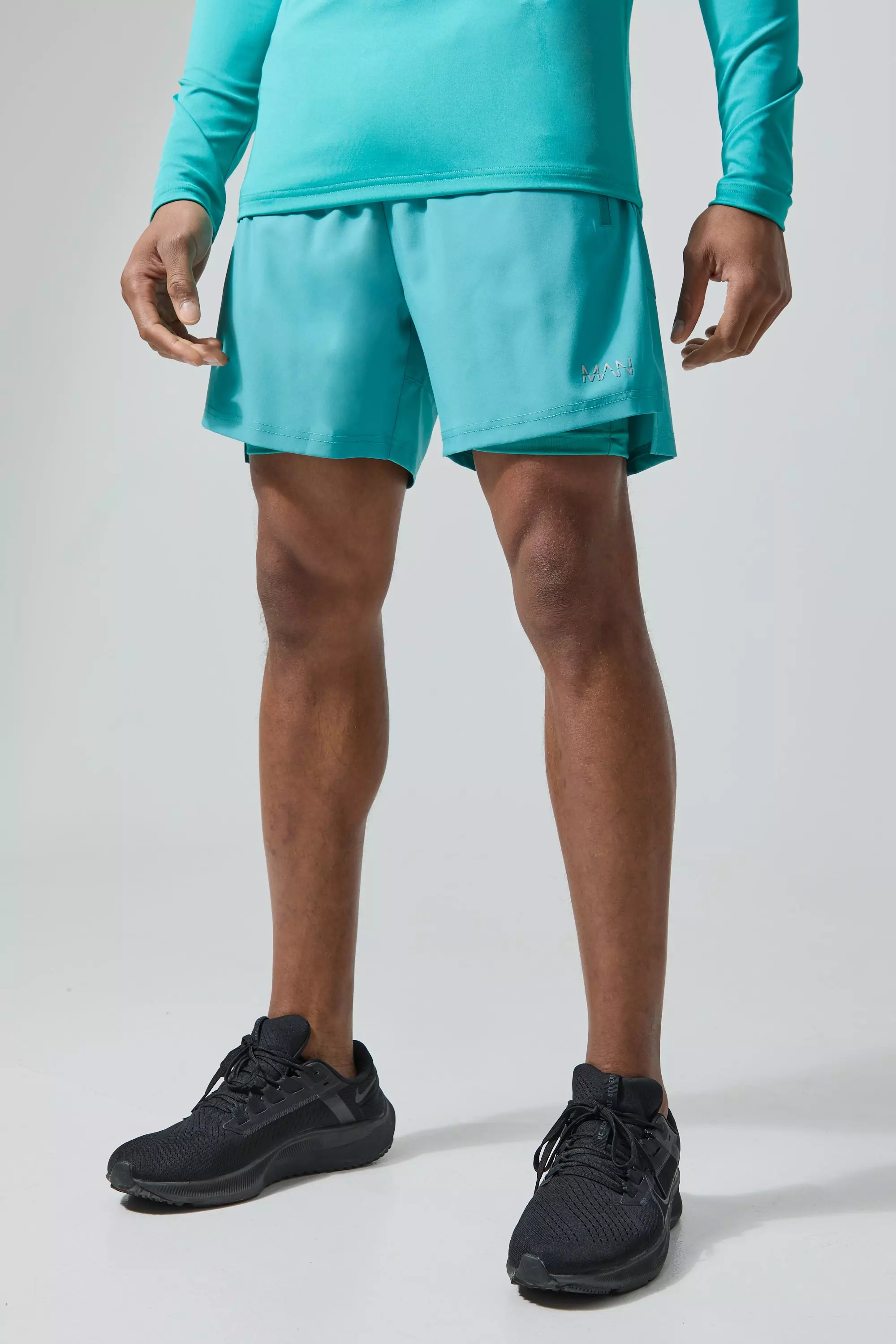 Man Active Camo 2 In 1 Short Teal