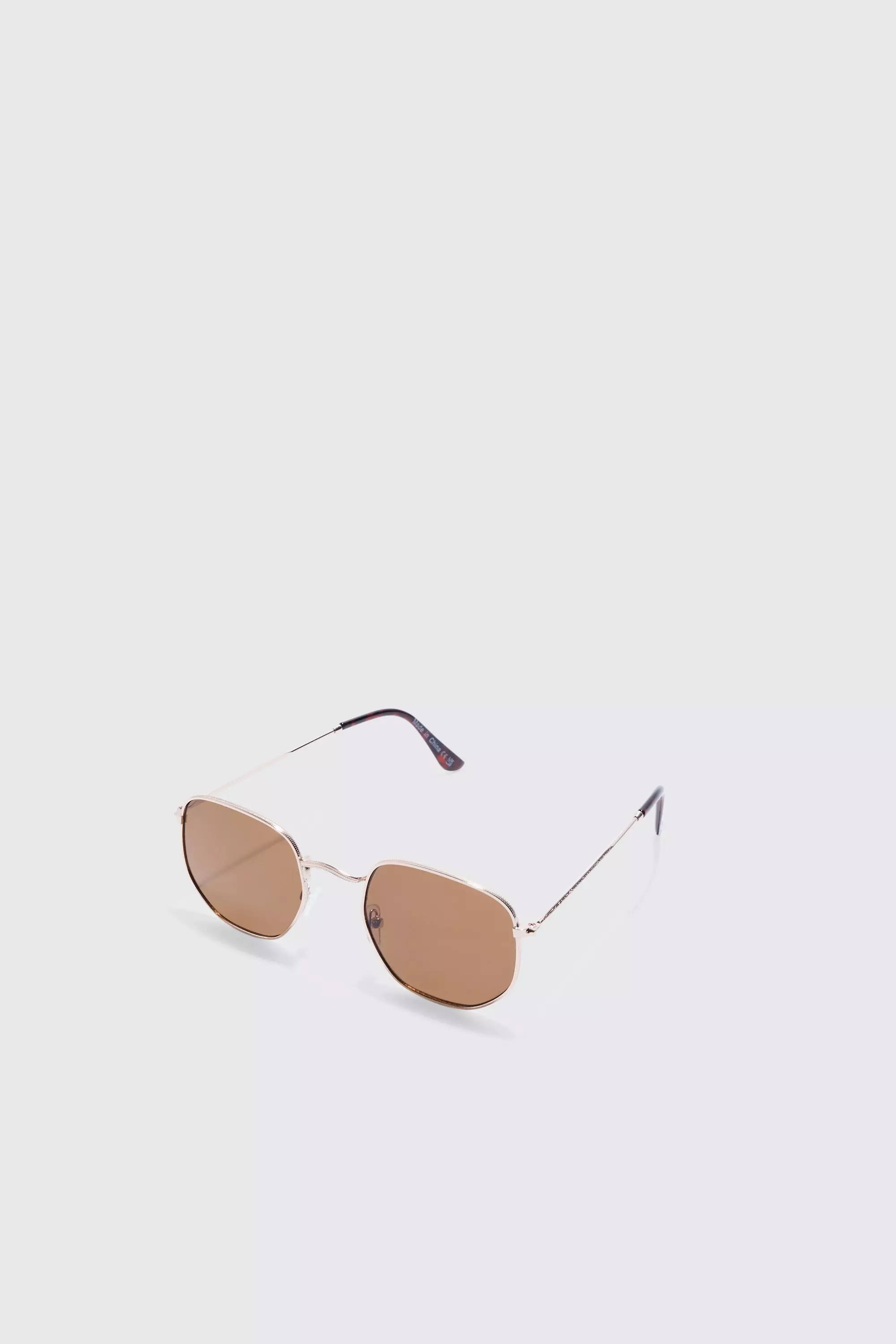 Hexagonal Metal Sunglasses Brown