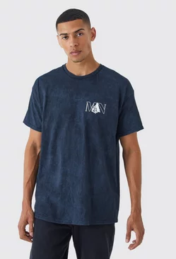Black Oversized Acid Wash Man Graphic T-shirt