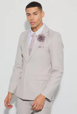 Stone Beige Pocket Square Single Breasted Tailored Jacket