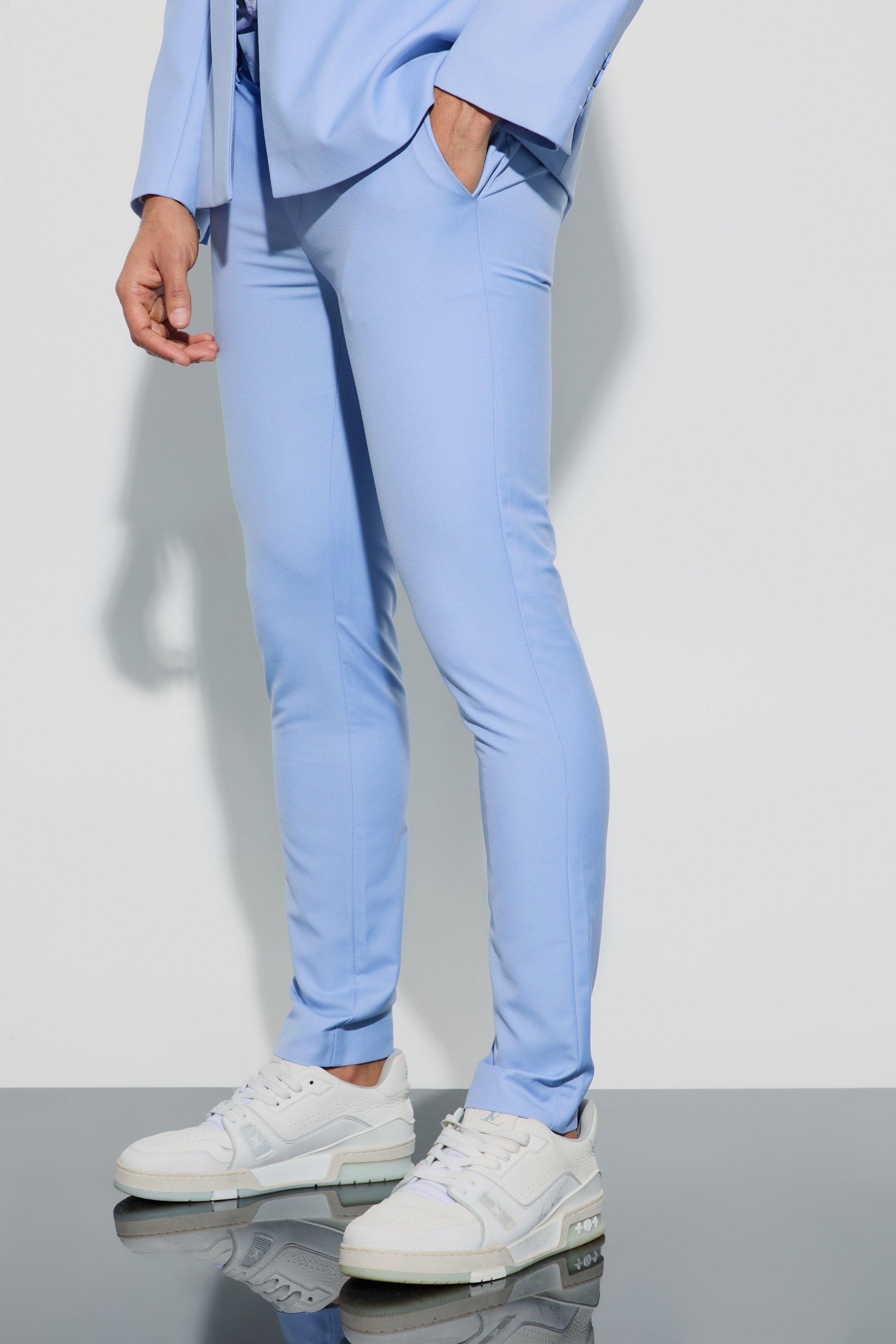 Blue Super Skinny Fixed Waist Tailored Trousers