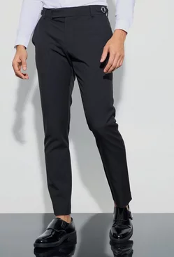 Wool Look Adjustable Waist Tailored Trousers Black
