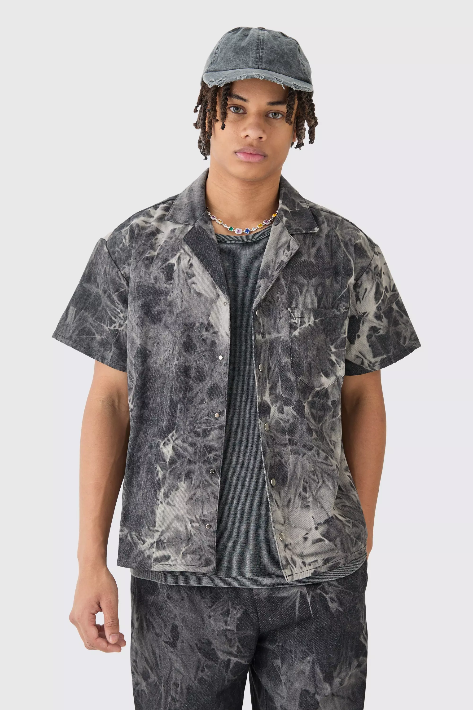 Ash Grey Boxy Fit Fabric Interest Denim Shirt