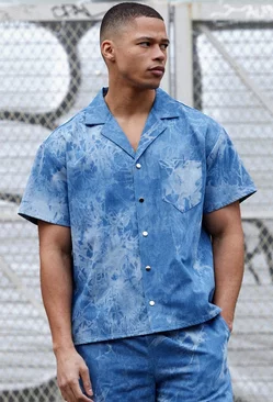 Blue Boxy Fit Fabric Interest Denim Shirt