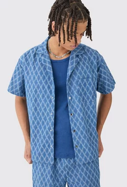Blue Boxy Fit Fabric Interest Denim Shirt
