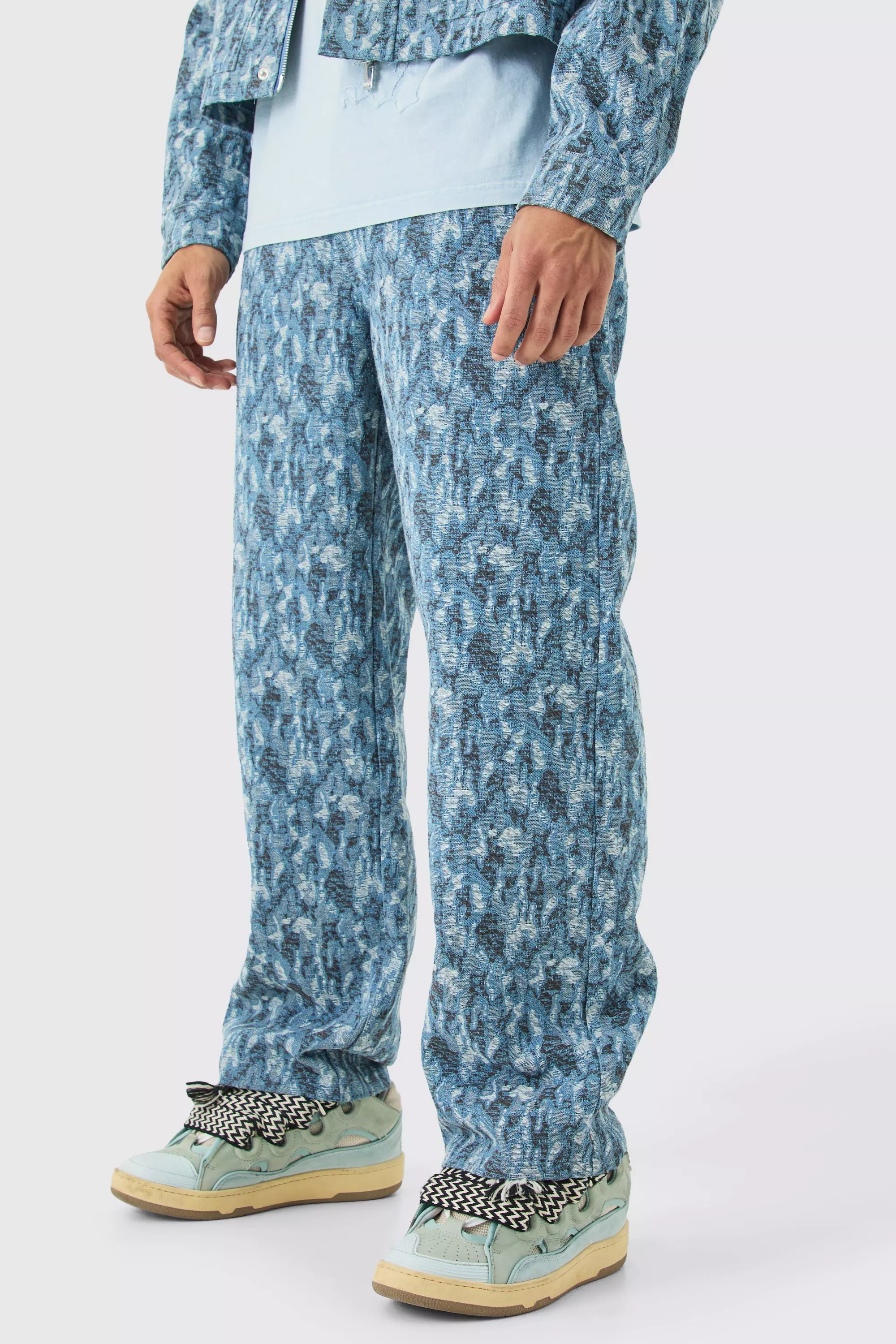 Light blue Baggy Rigid Fabric Interest Distressed Jeans alternative image