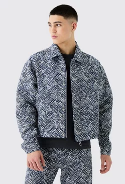 Blue Boxy Fit Fabric Interest Tapestry Jacket