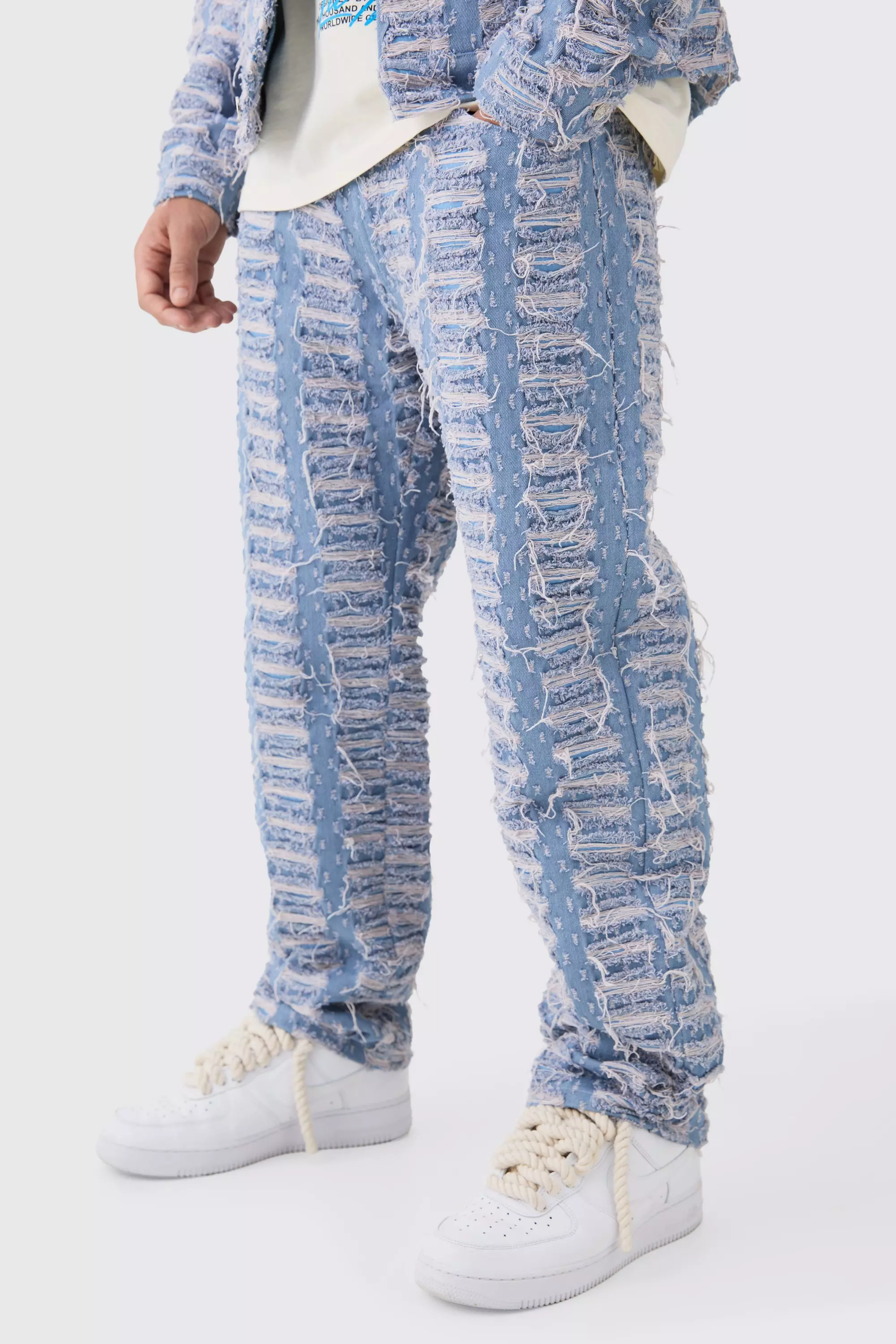 Blue Relaxed Rigid All Over Distressed Jeans