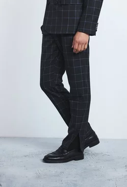 Black Window Check Straight Fit Trousers