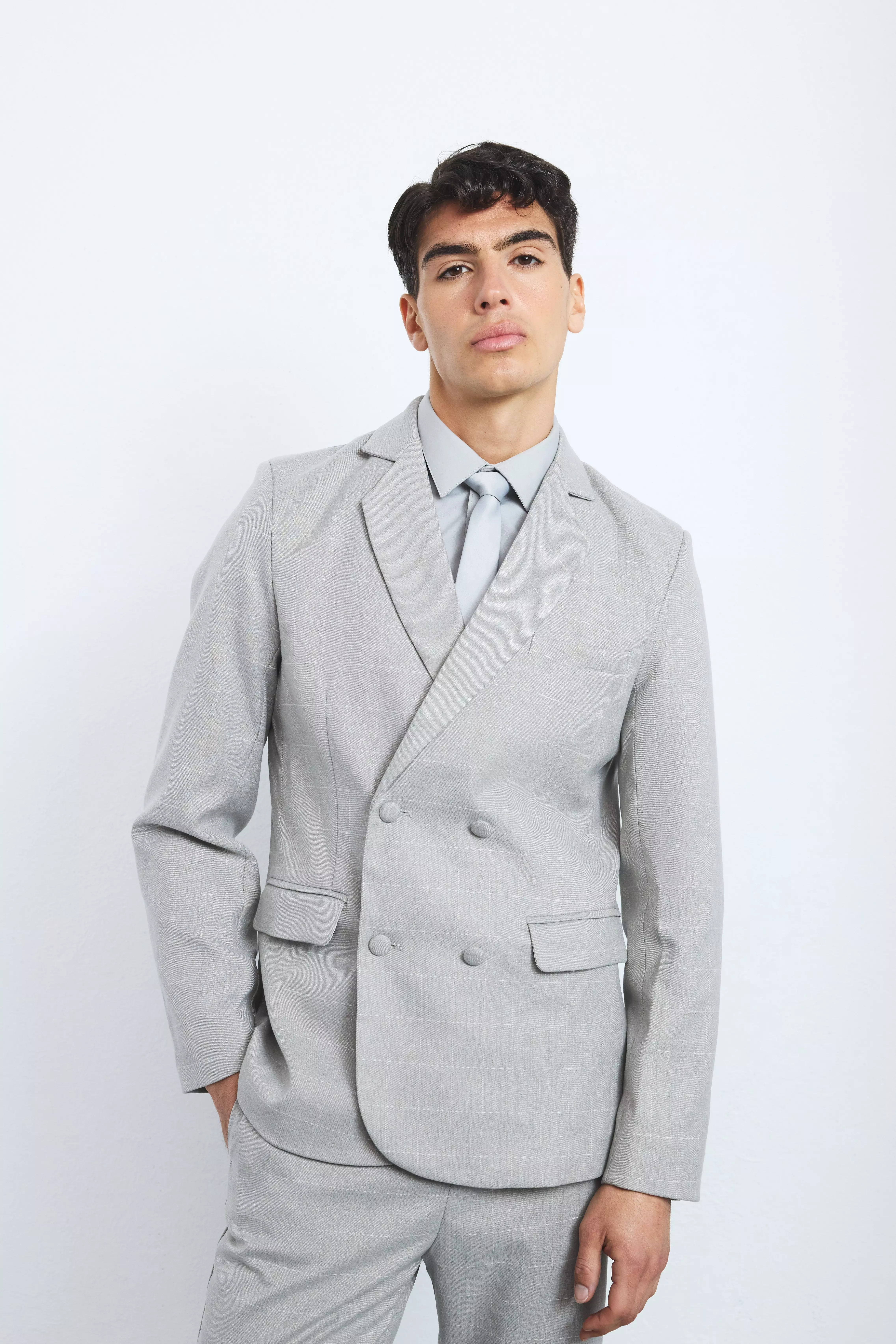 Zweireihiger karierter Slim-Fit Blazer, Grey alternatives Bild