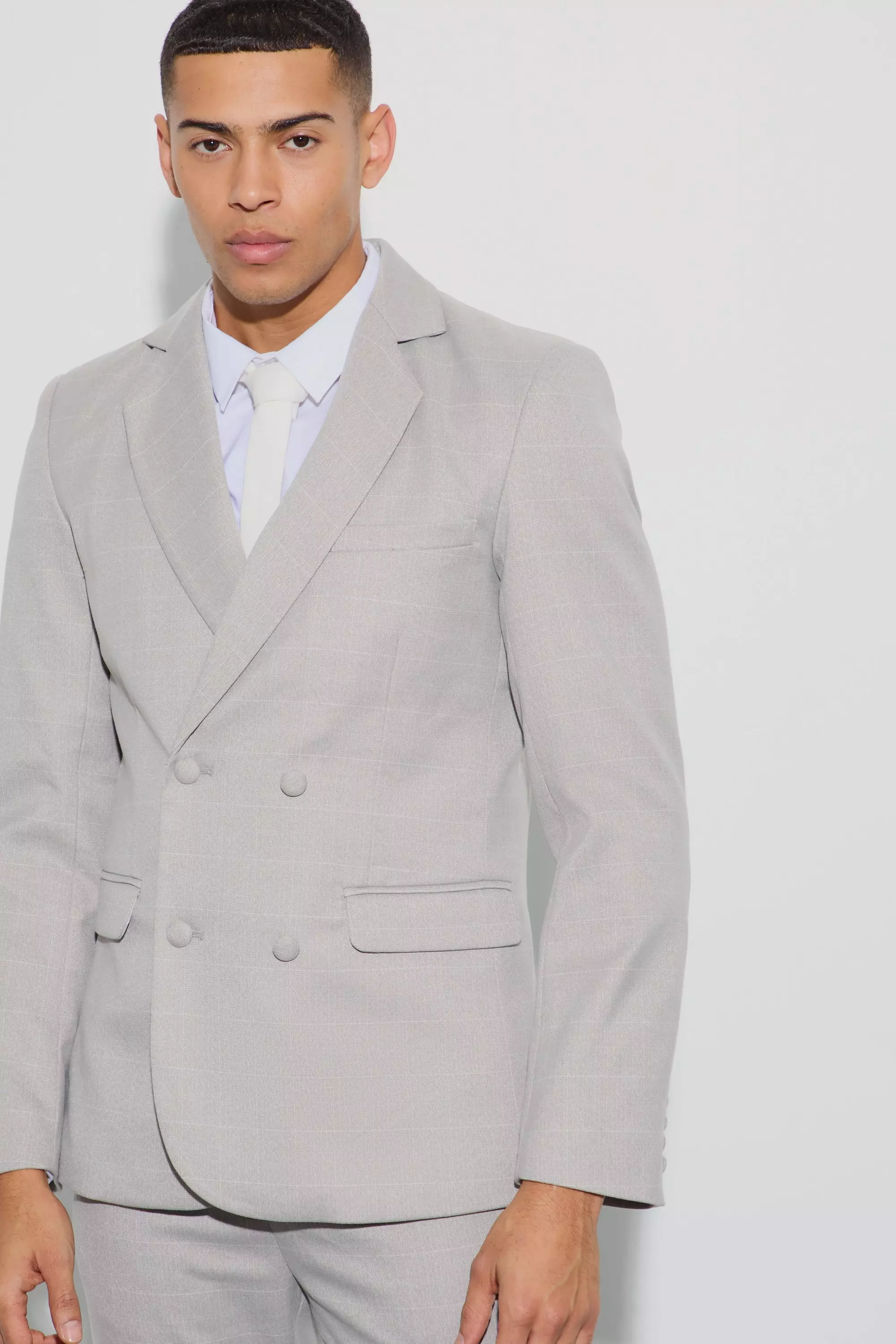 Zweireihiger karierter Slim-Fit Blazer, Grey alternatives Bild