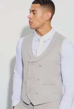 Window Check Double Breasted Waistcoat Grey