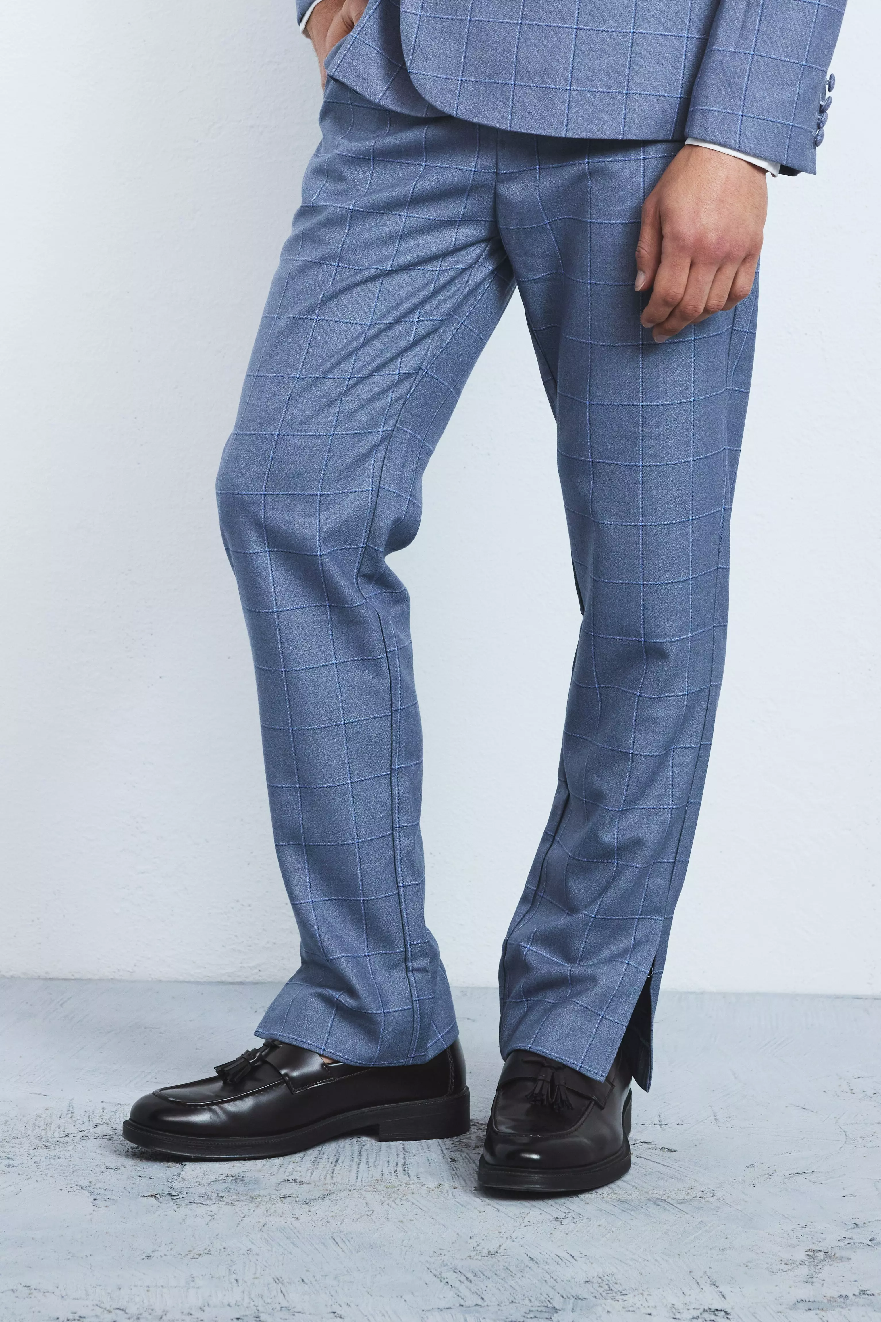 Window Check Straight Fit Trousers Blue